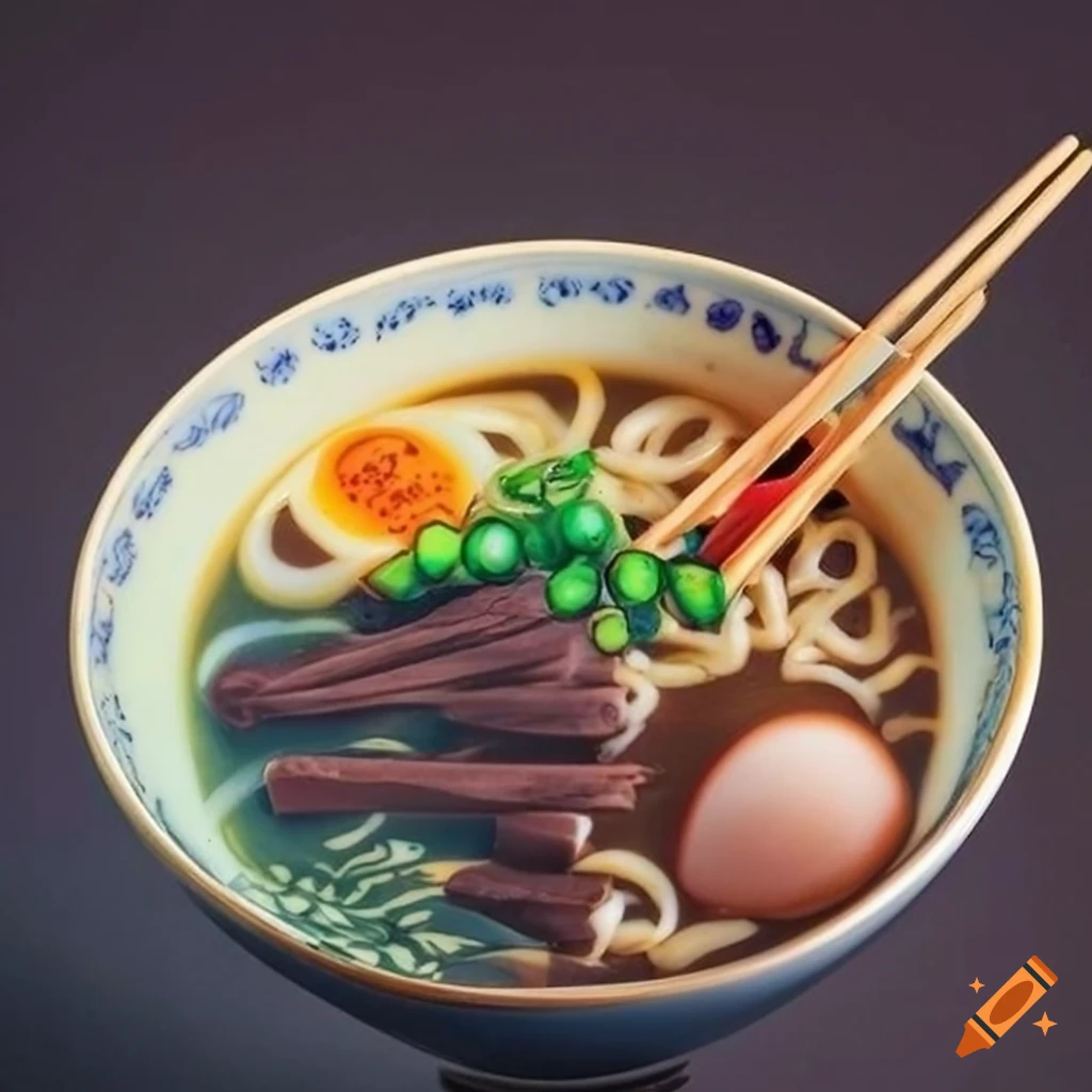 Porcelain ramen bowl with chopsticks on Craiyon