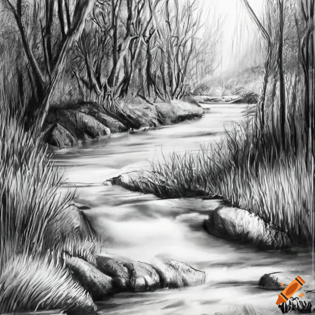 Forest charcoal drawing on Craiyon