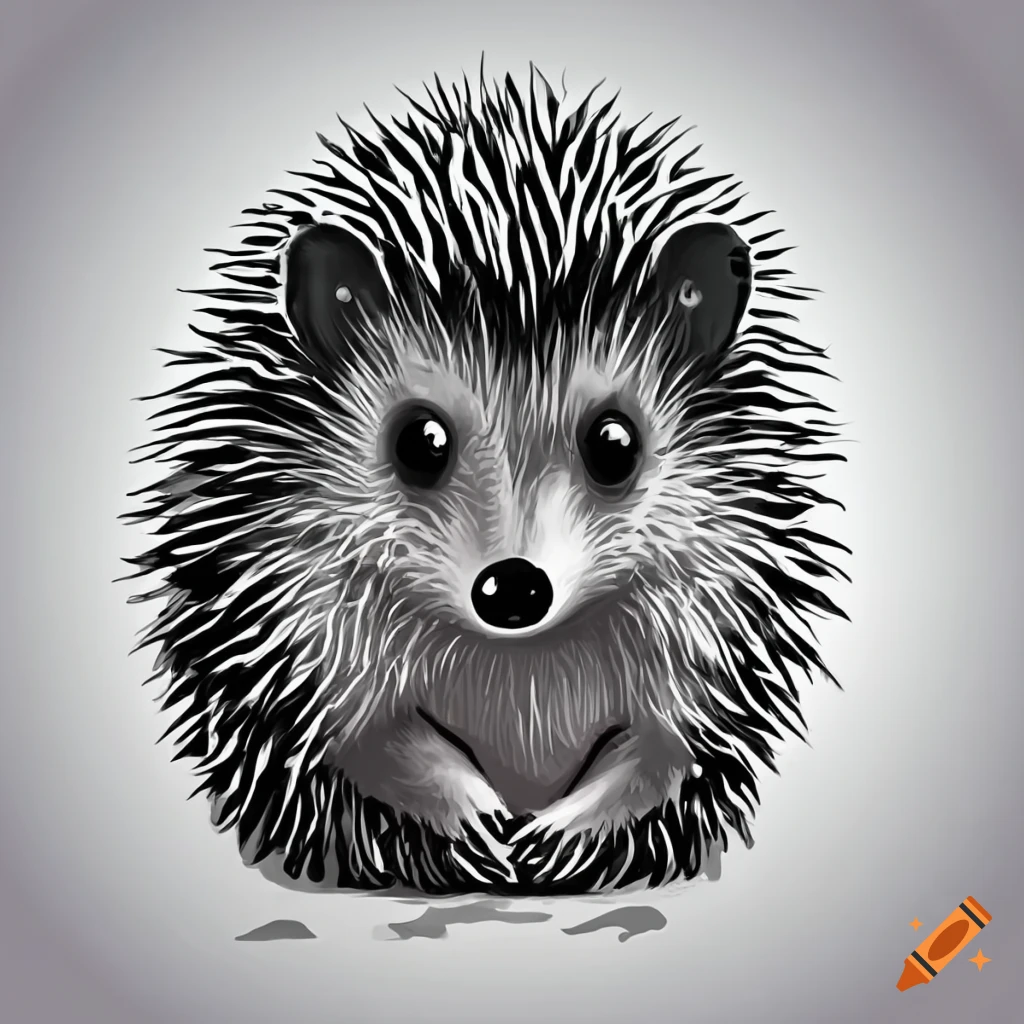 black and white picture of a cute hedgehog