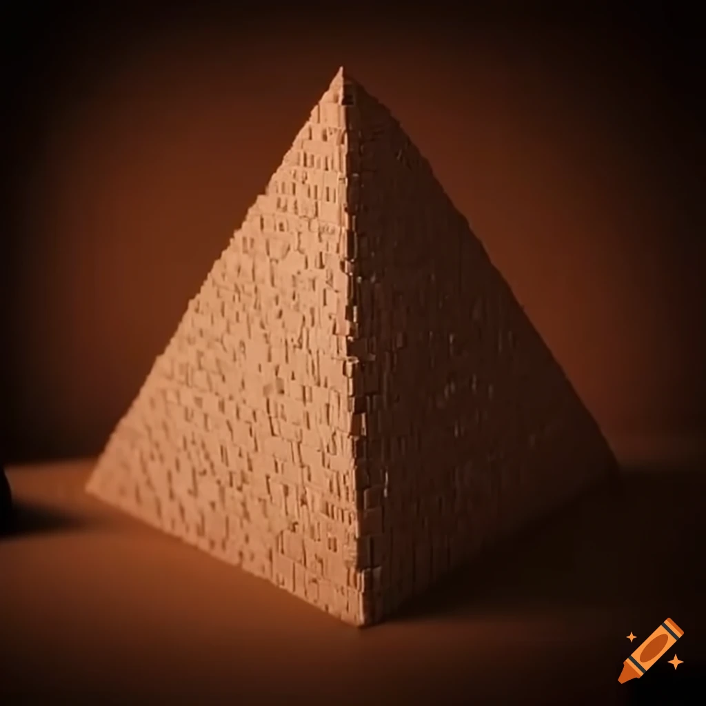 Hyperrealistic upside down pyramid sculpture