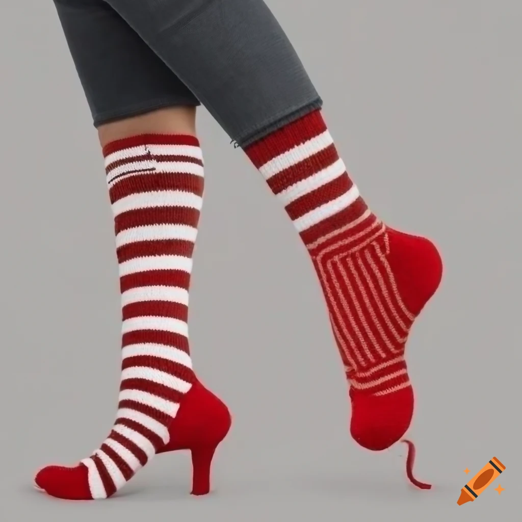 red sock with white stripes close to the upper edge