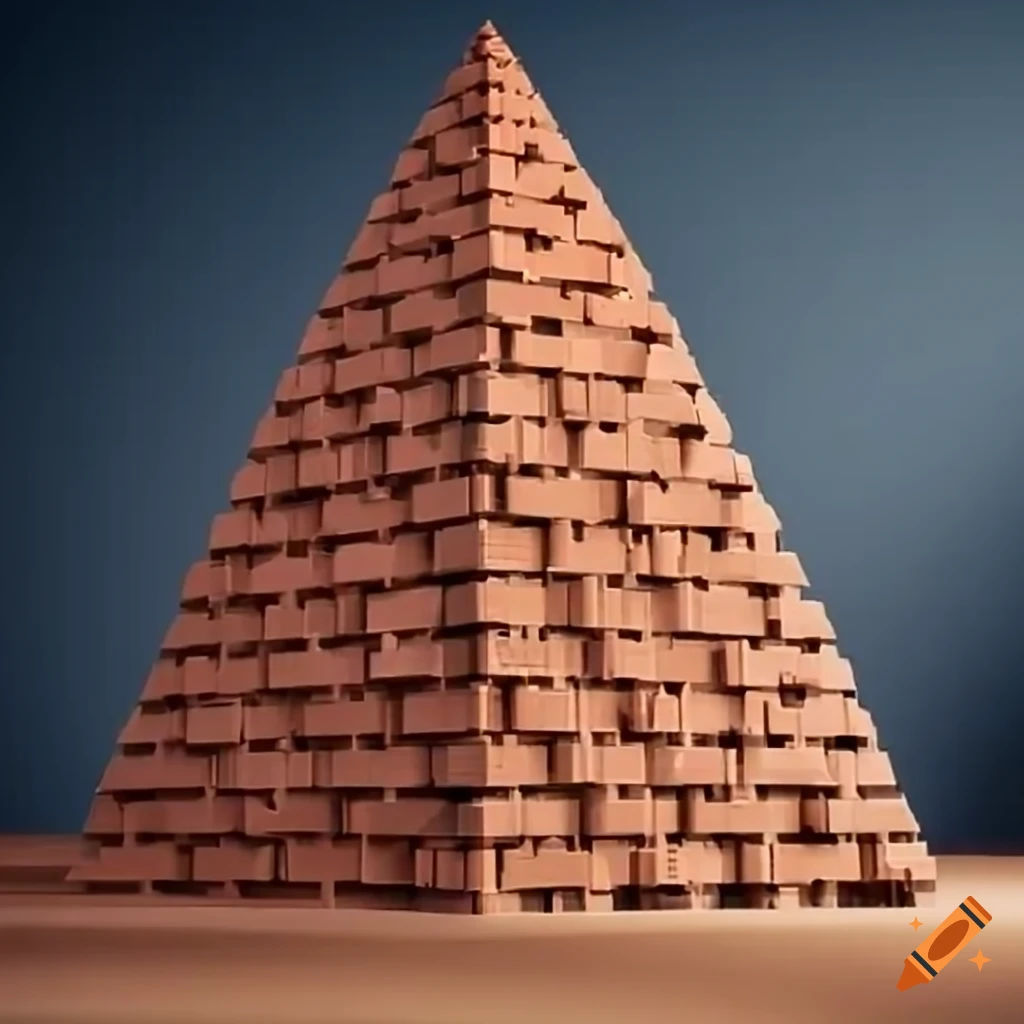 Hyperrealistic upside down pyramid made of intricate bricks on Craiyon