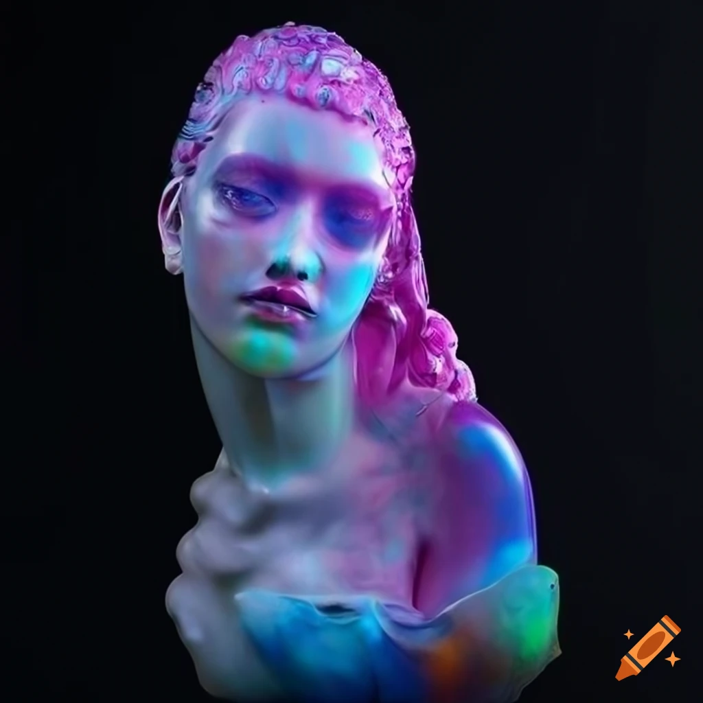Marble sculptures with vibrant colors and intricate details