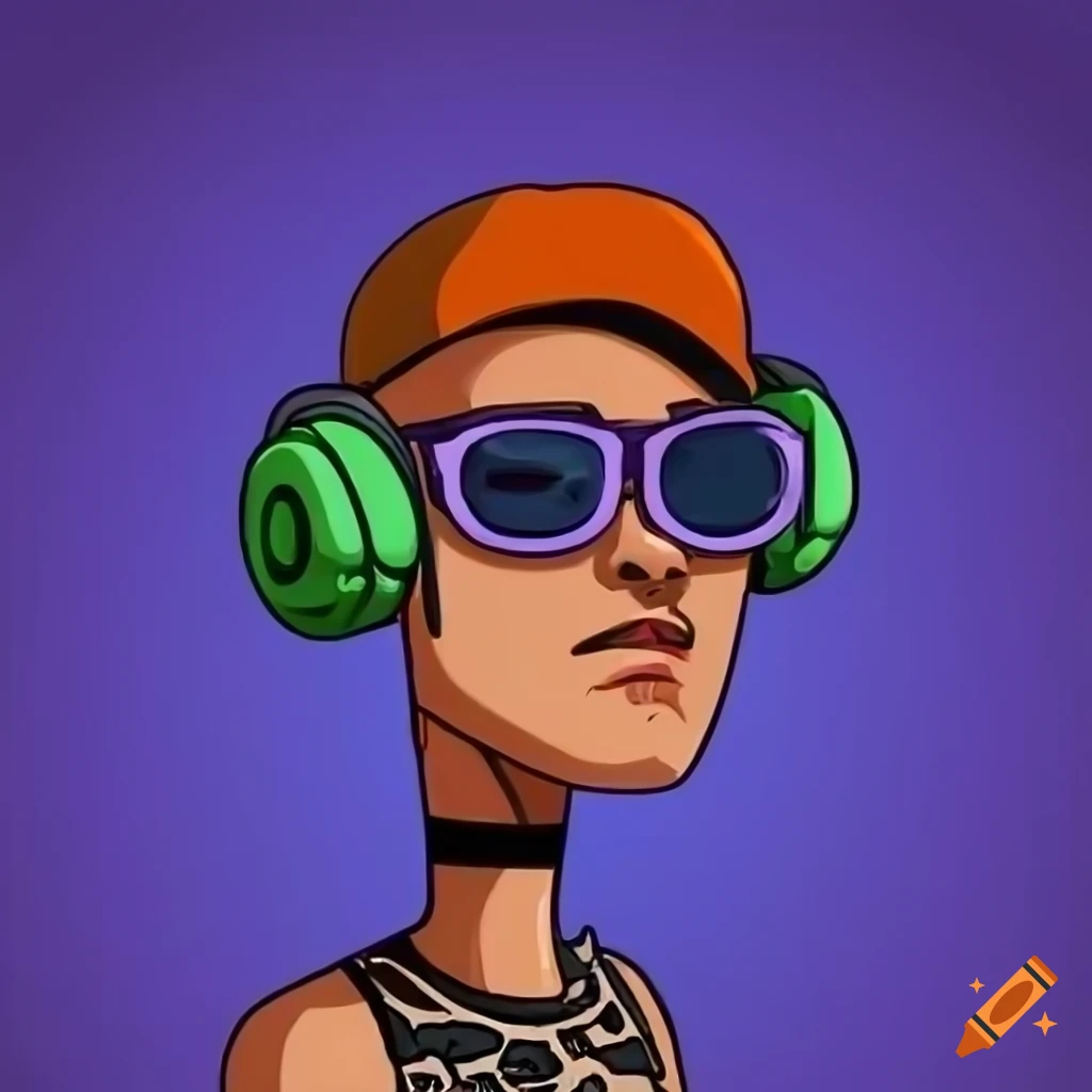 cartoon style skater head with cap, glasses, and headphones