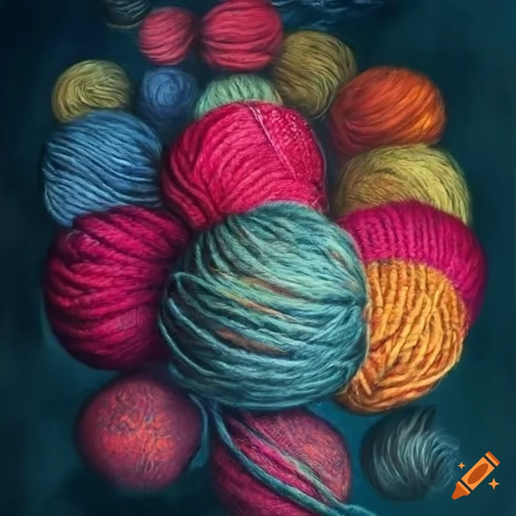 Crochet basket with yarn balls and knitting supplies on Craiyon