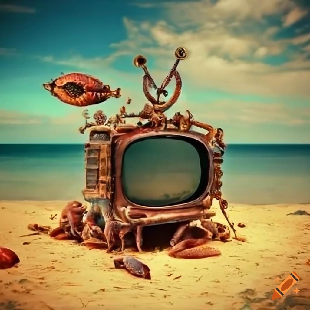 Surreal image of steampunk crab machines on the beach on Craiyon