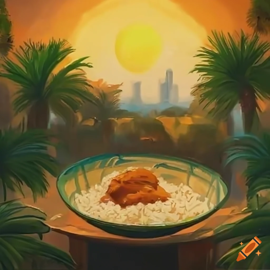 delicious chicken nuggets with rice in a sunny garden