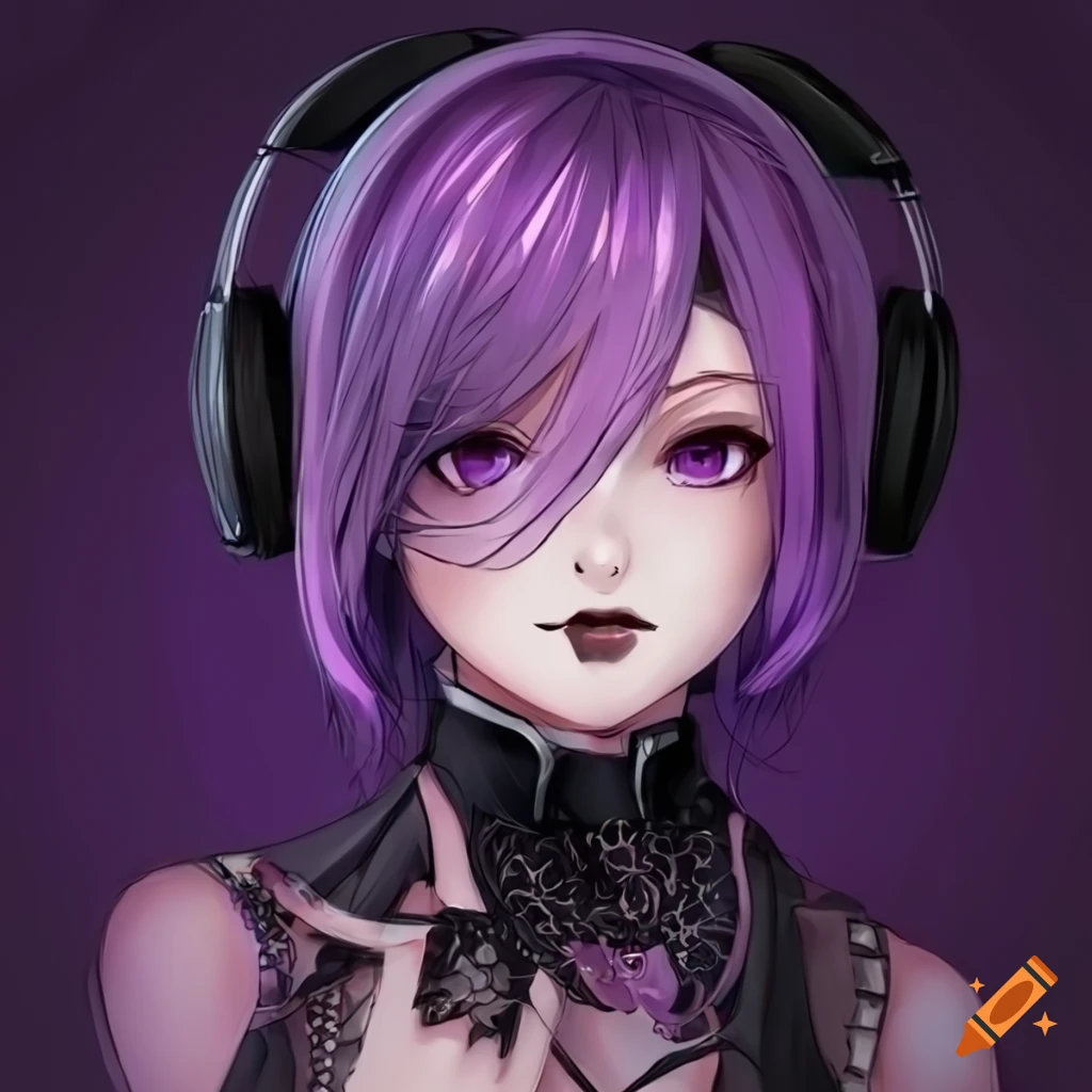 Anime gith femboy with short black hair, purple eyes, wearing a black latex  jacket, choker around neck, detailed face, outdoor cafe setting, sunny  evening on Craiyon