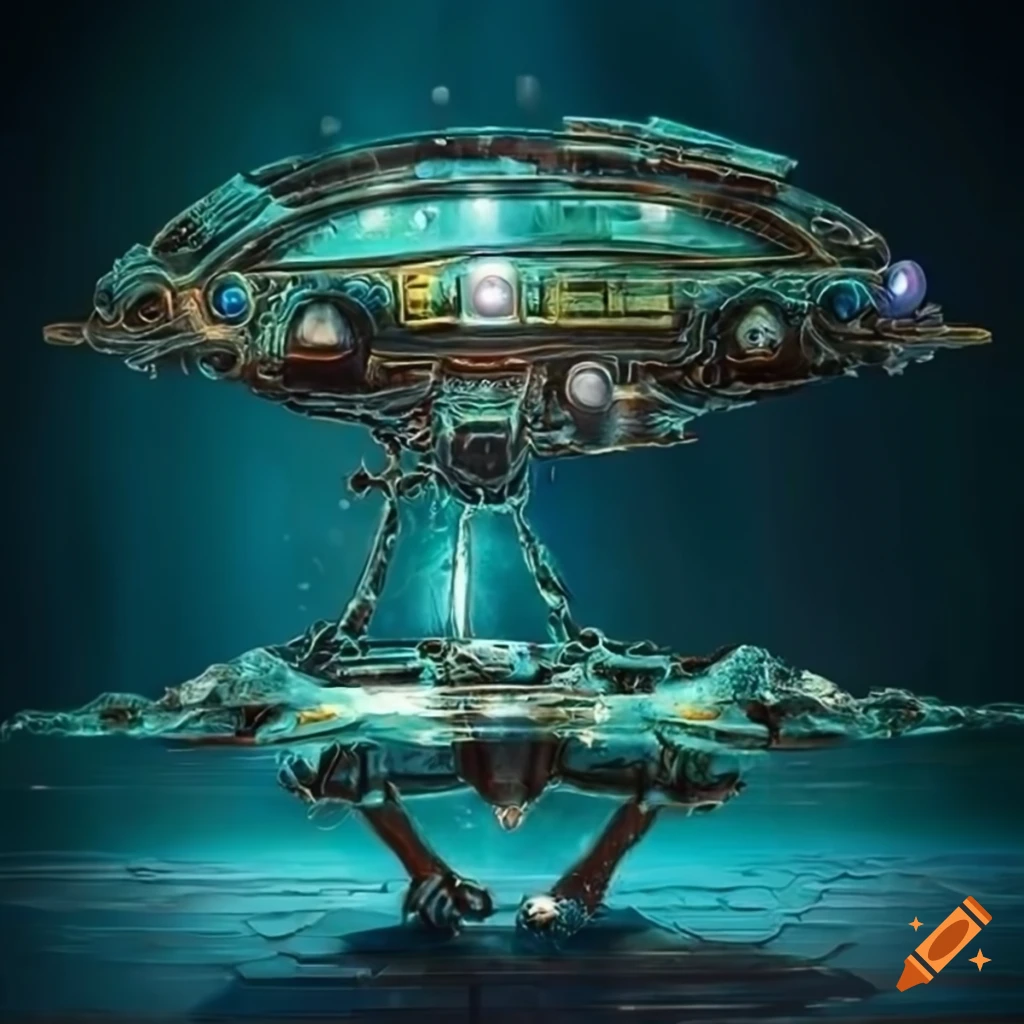 surreal image of alien machines and spaceship