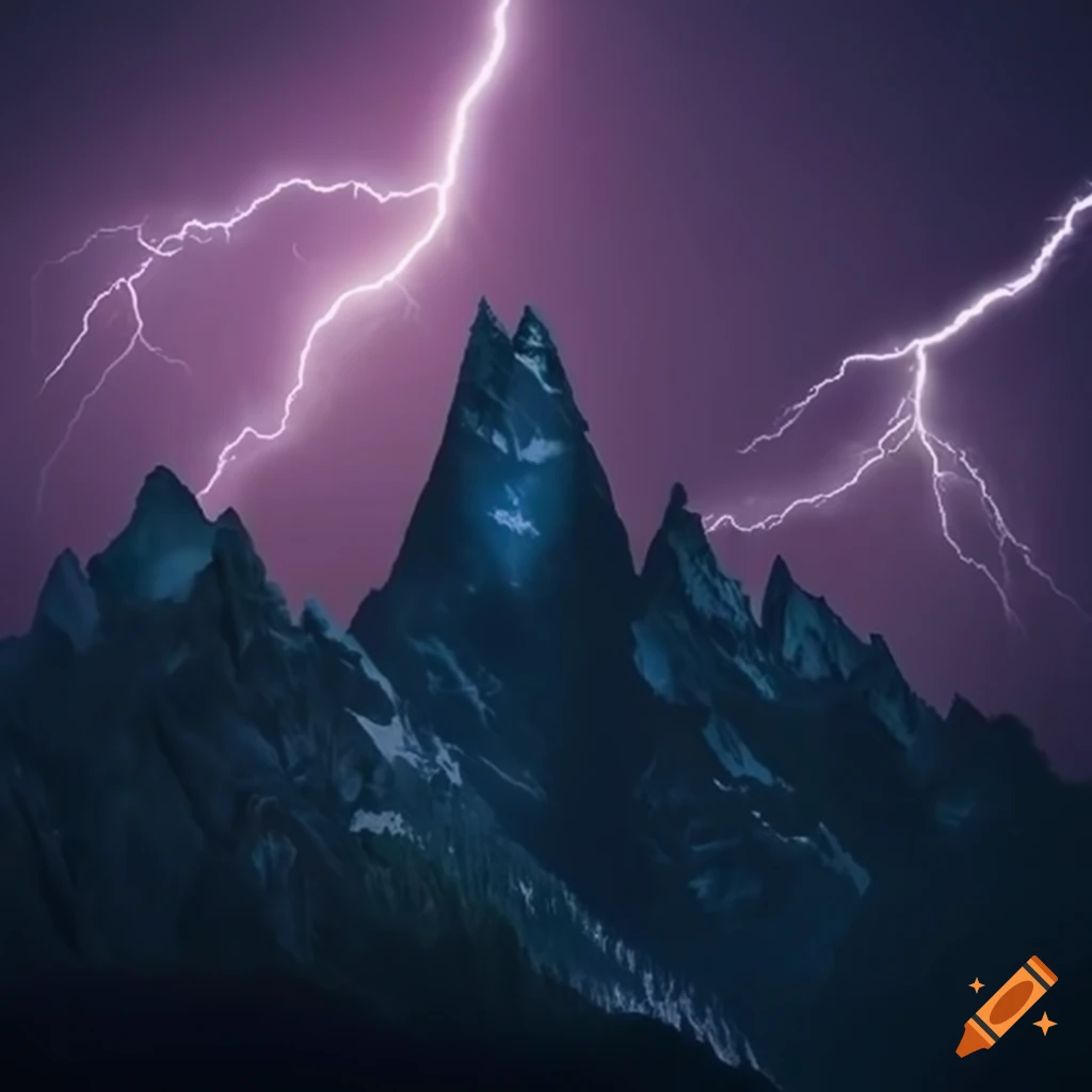 photo of lightning striking dark mountains