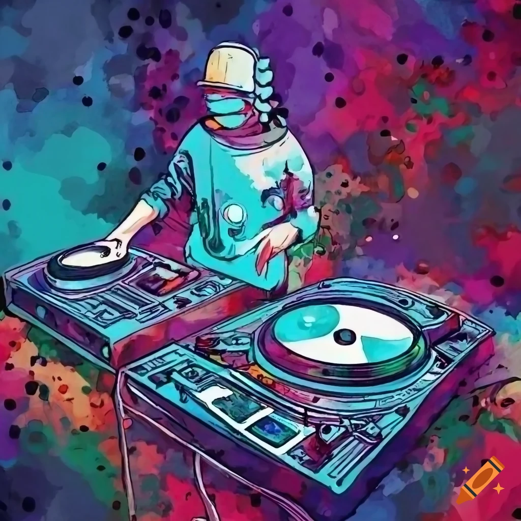 illustration of a DJ in a recording studio