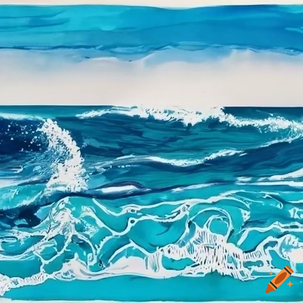 Ink painting of waves and surf on Craiyon