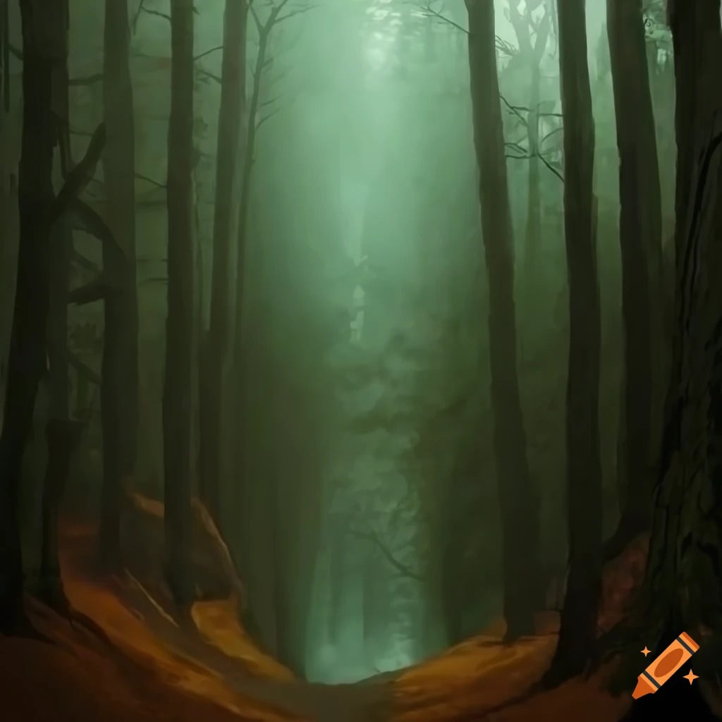 artistic depiction of a mysterious forest road