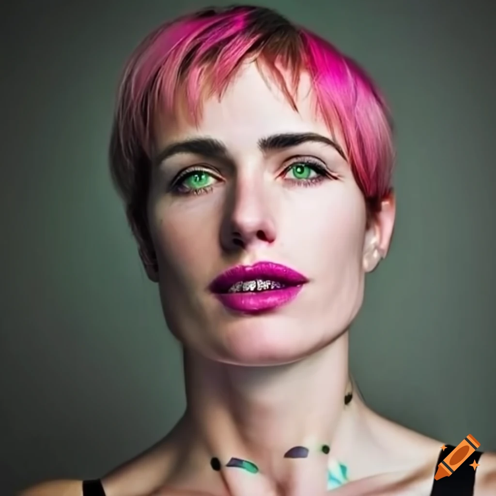 Sporty Woman With Pink Hair And Painted Triangles On Cheeks On Craiyon sporty-woman-with-pink-hair-and-painted-triangles-on-cheeks-on-craiyon