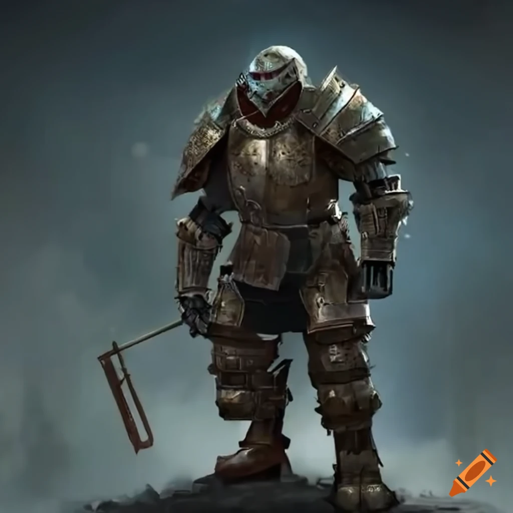 Image of a heavily armored man with a large backpack