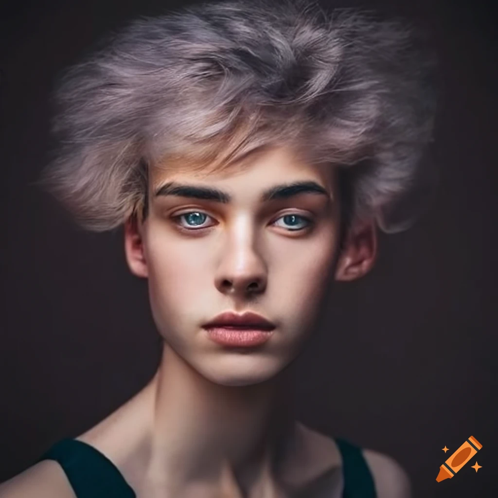 Portrait of a futuristic male with metallic hair and amber eyes