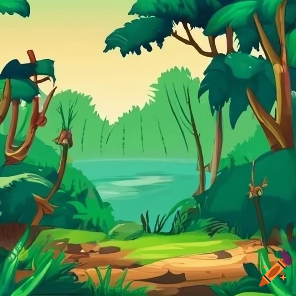 cartoon illustration of a jungle scene