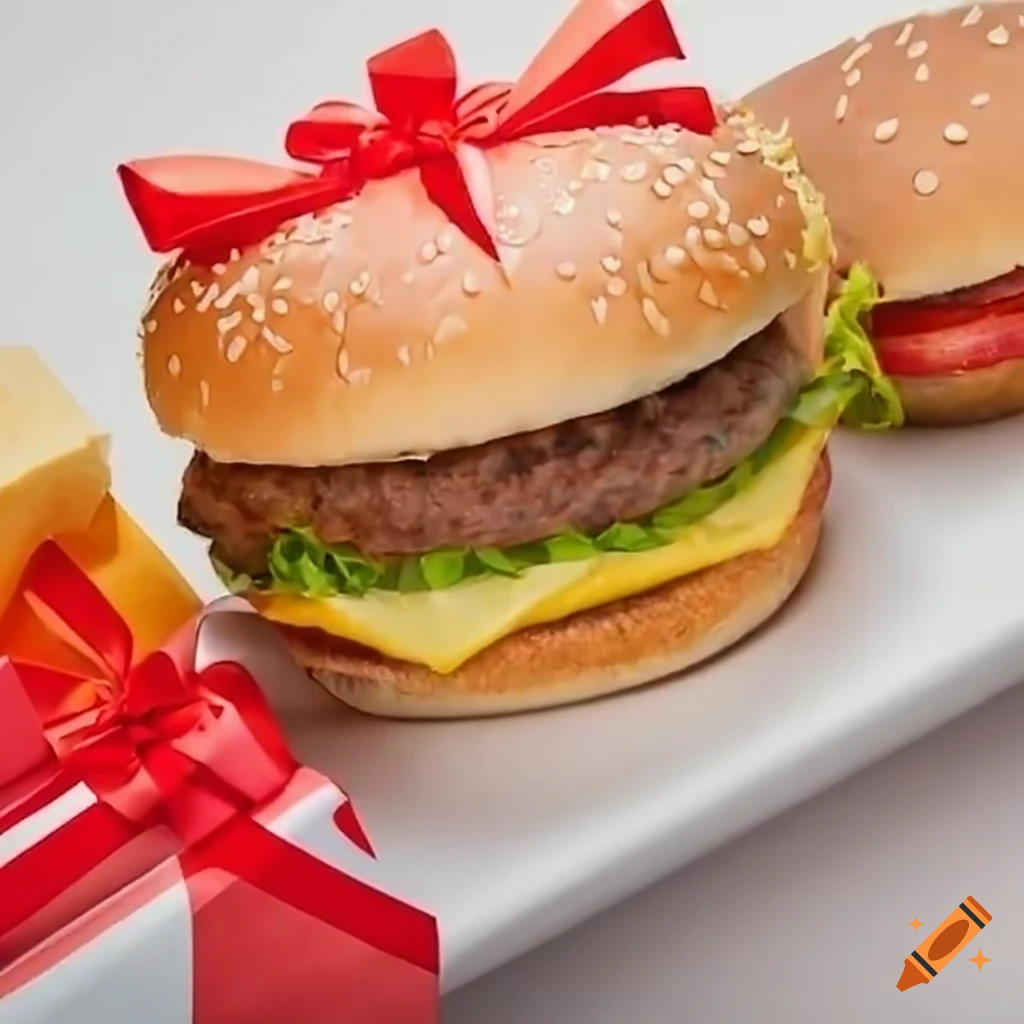 colorful gift-wrapped hamburger and fries