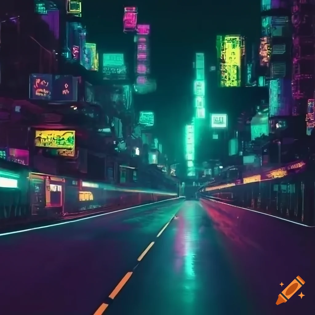 cyberpunk Asian highway at night
