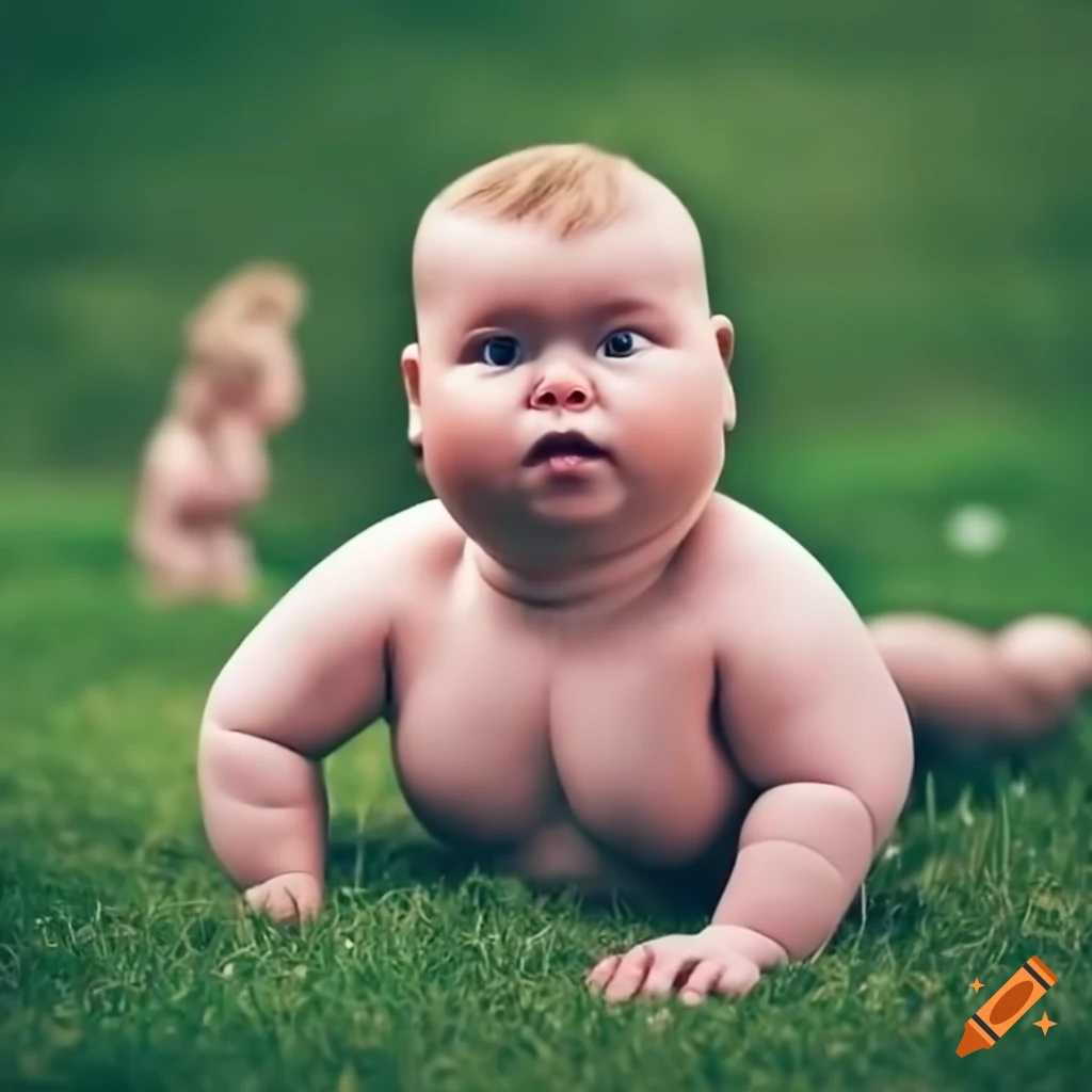 Funny babies playing a dangerous game on the grass