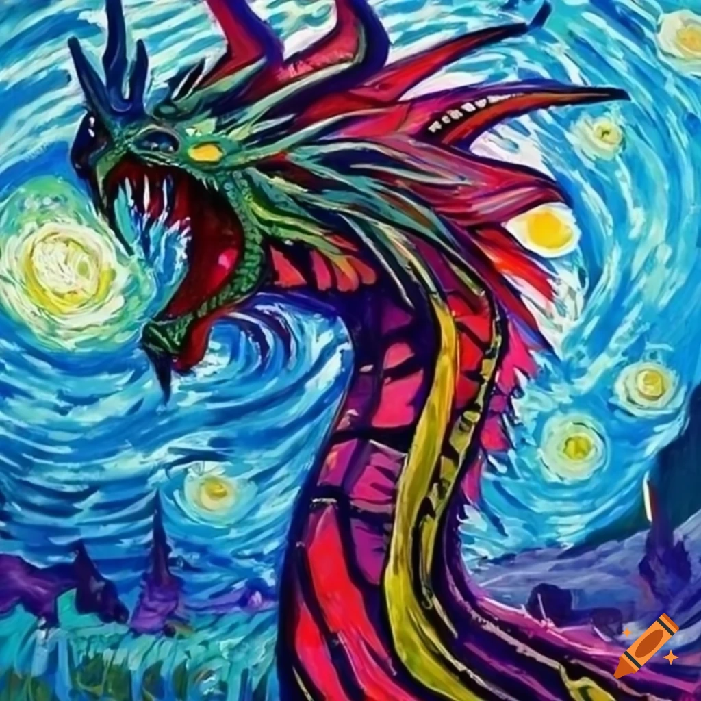 Vibrant dragon artwork with brushstrokes