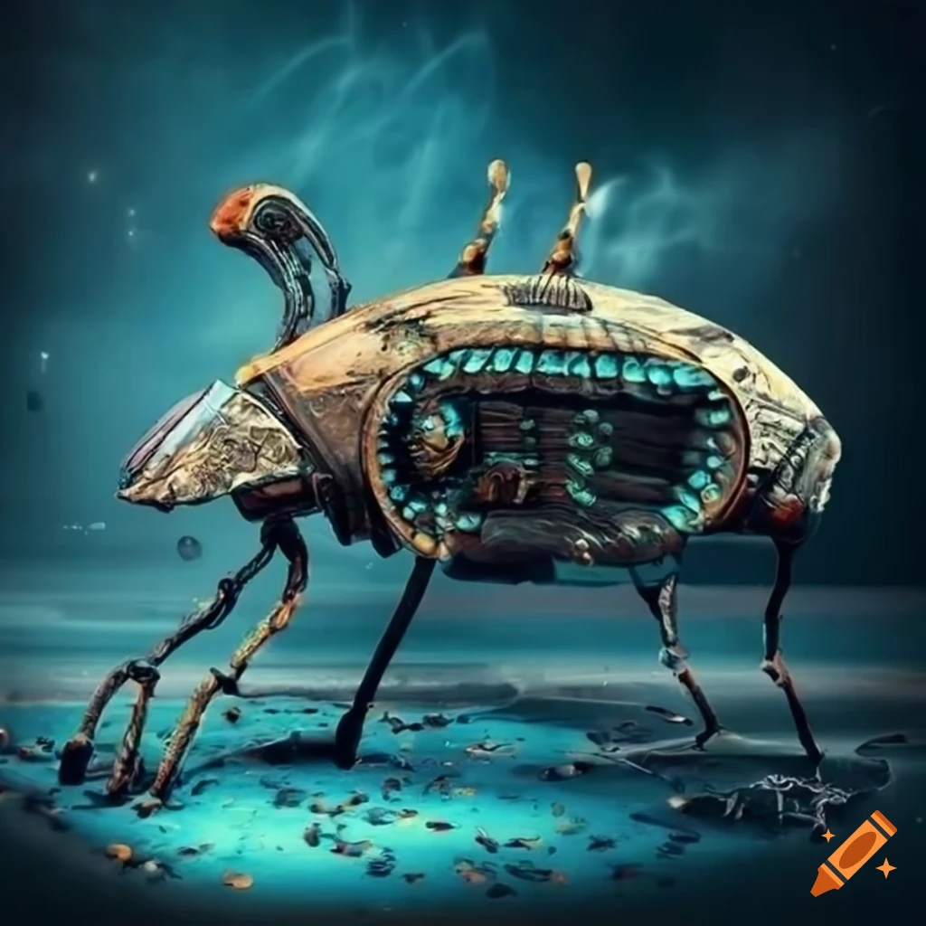 surreal image of alien machines and spaceship
