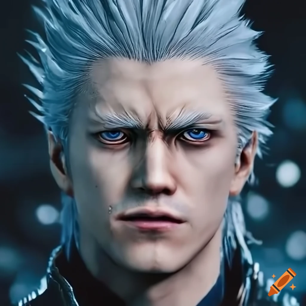 Vergil, the stoic demon hunter from devil may cry 5, amidst an ethereal  blue aura