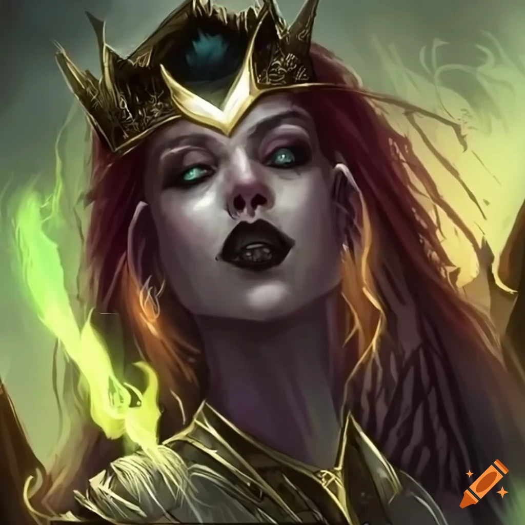 dark artwork of a healing queen in a fantasy setting