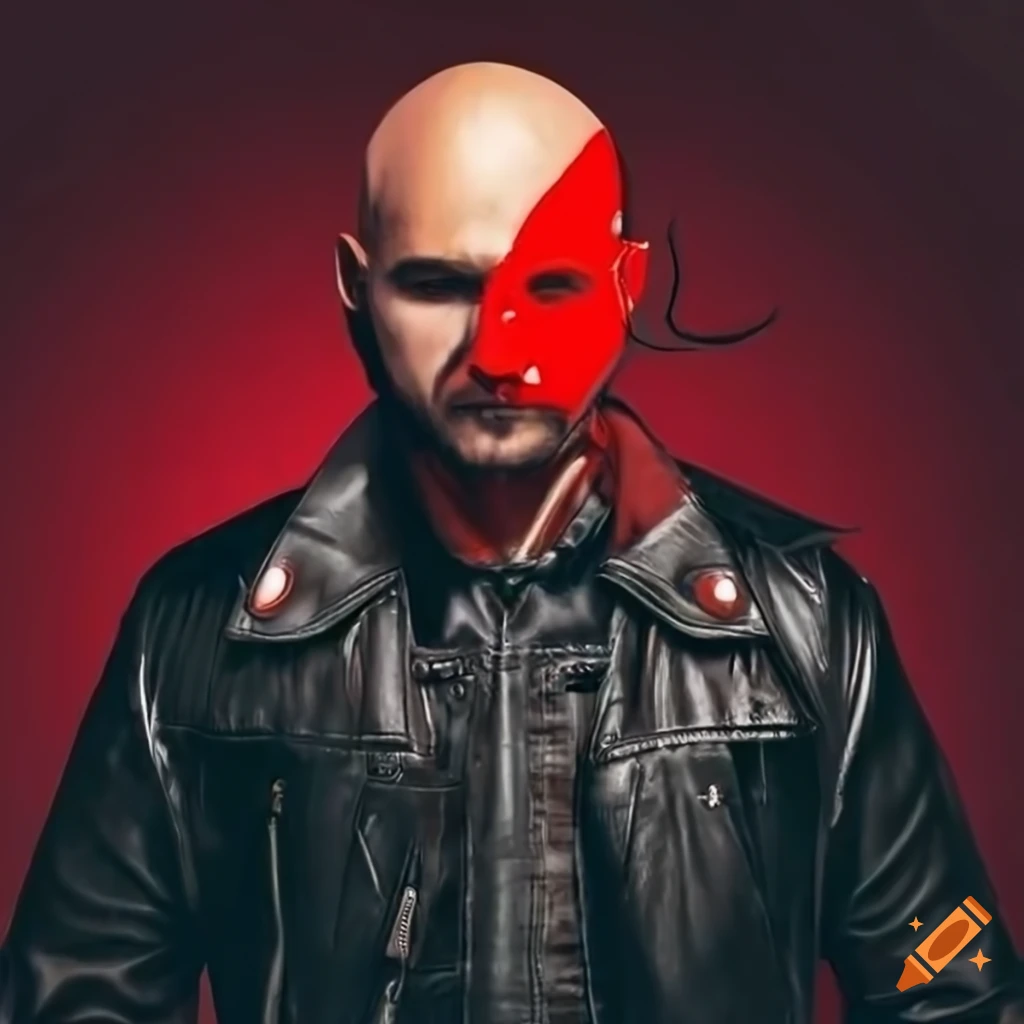 stylish biker in black leather with red accents