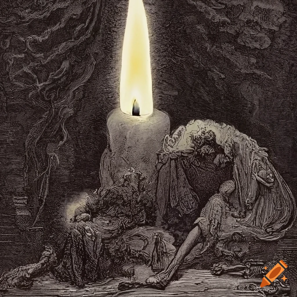Illustration of melting wax candle with smoke on Craiyon