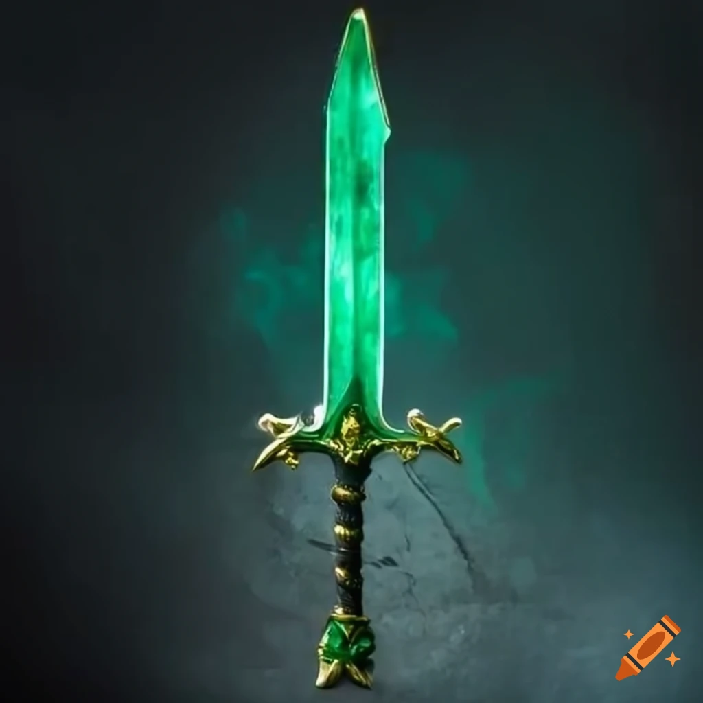 sword with green emerald blade and sparkling electricity