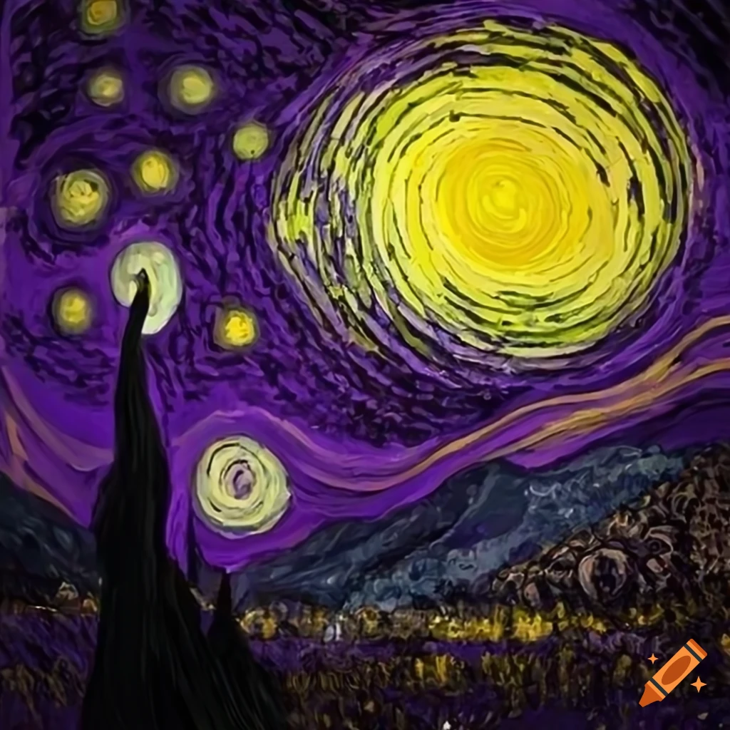 Purple and yellow-themed starry night