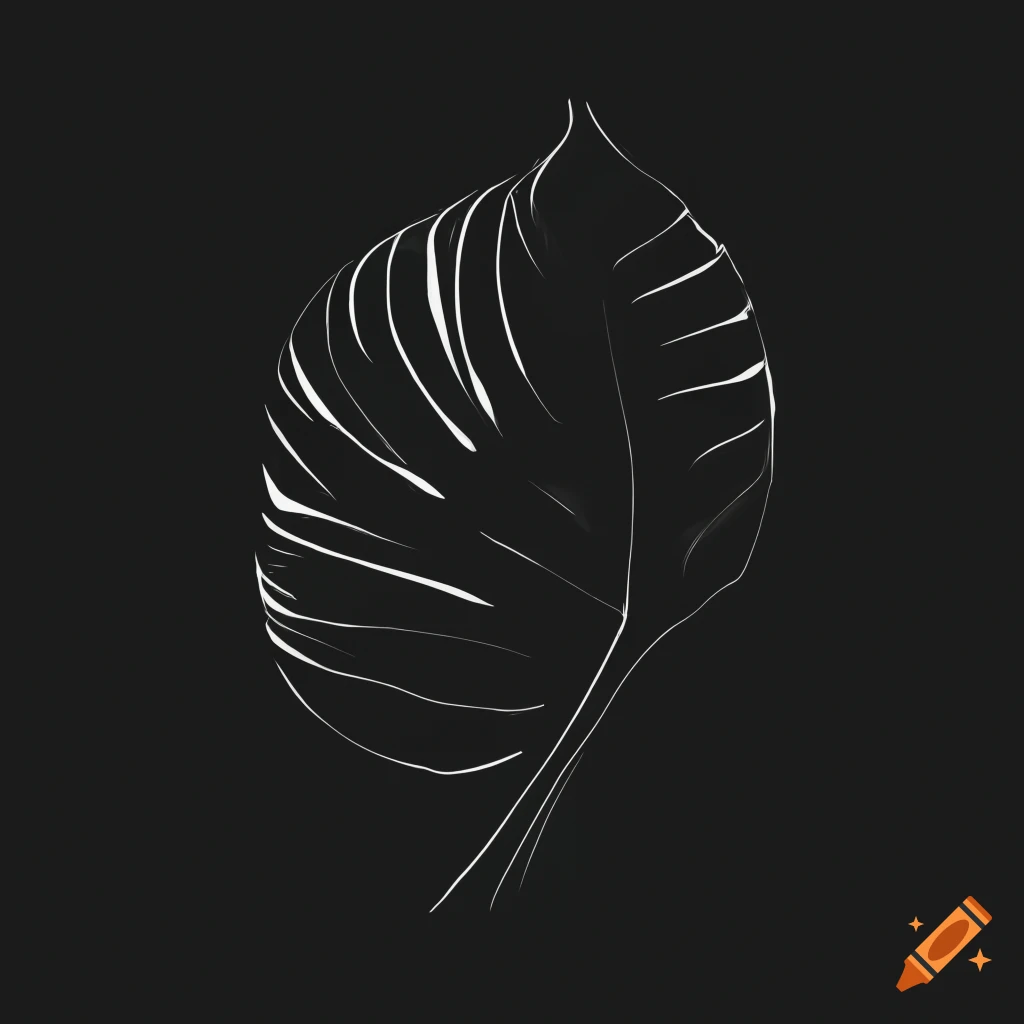 black and white minimalist abstract art with lines and a leaf