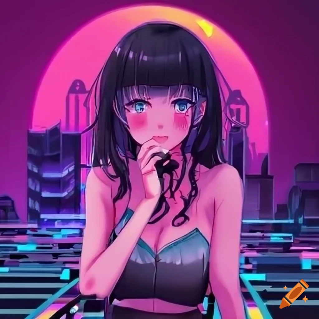 Close-up of the city with neon sunset in the background, Synthwave City,  vaporwave city, Synthwave aesthetics, Neon City in the background - SeaArt  AI
