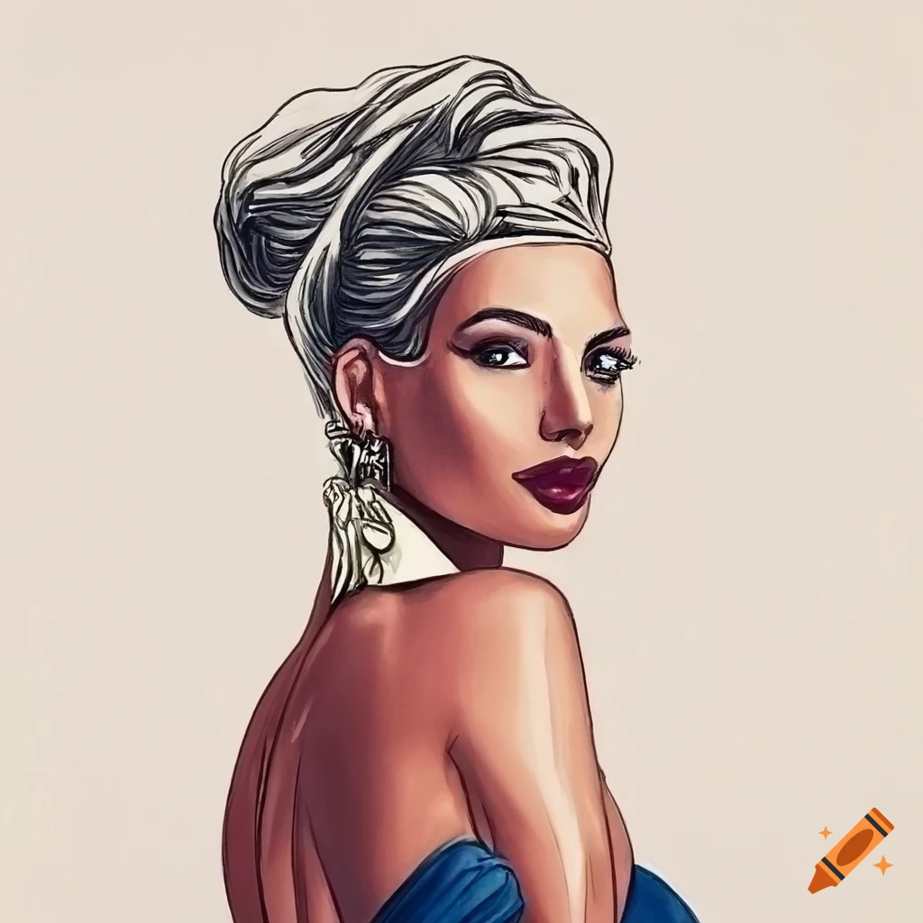 line-art coloring book page of a beautiful woman