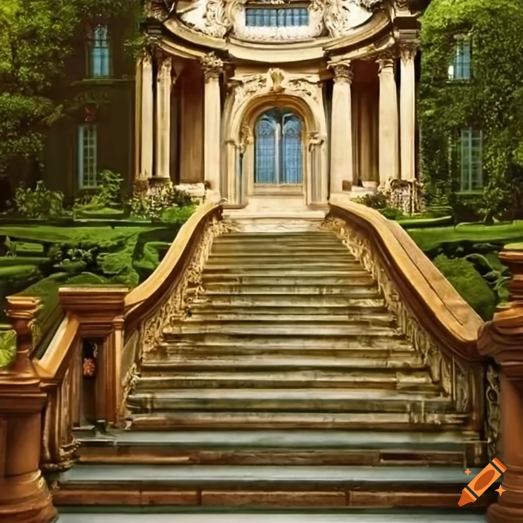Rococo style garden stairs in a palace on Craiyon