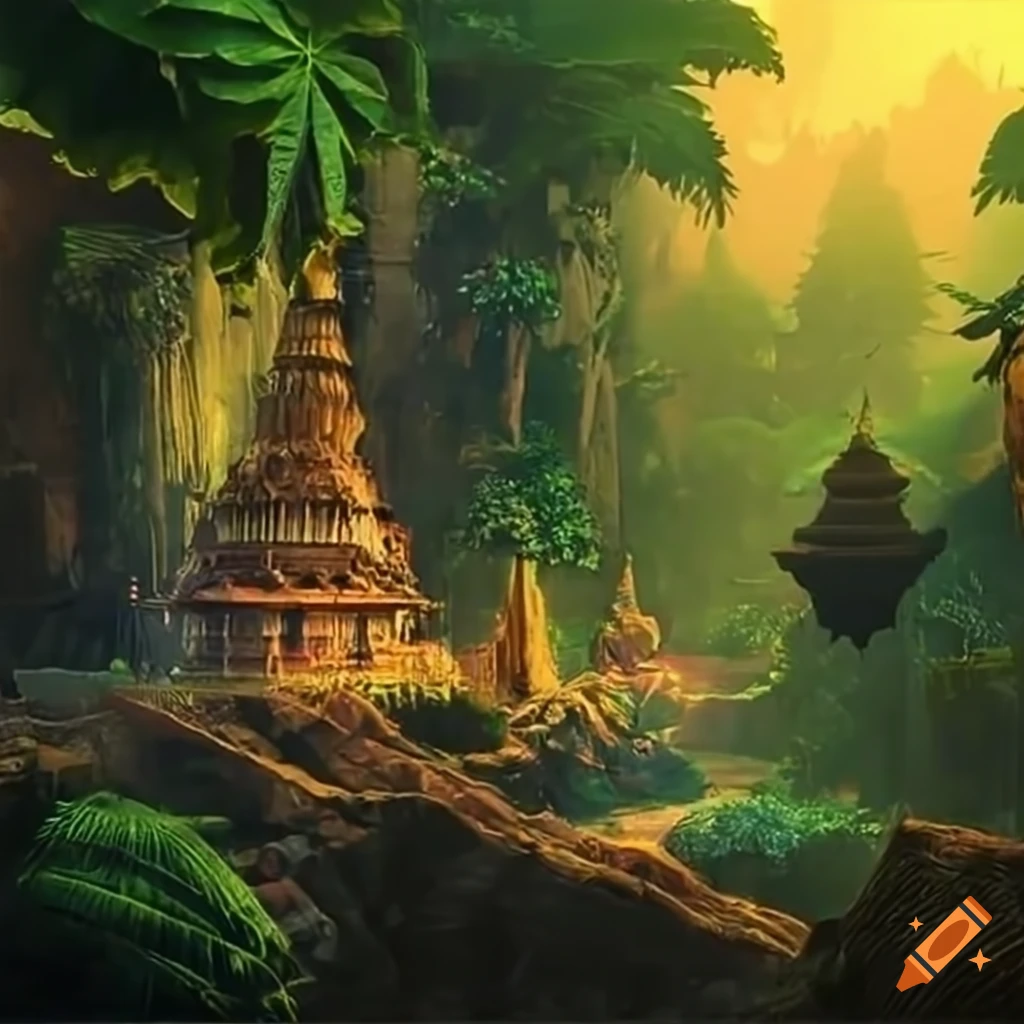Image of an adventurous jungle with a hidden city on Craiyon