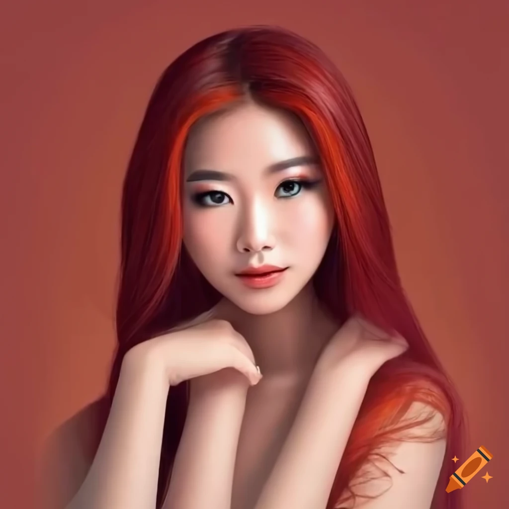 Portrait Of A Stunning Red Haired Asian Woman