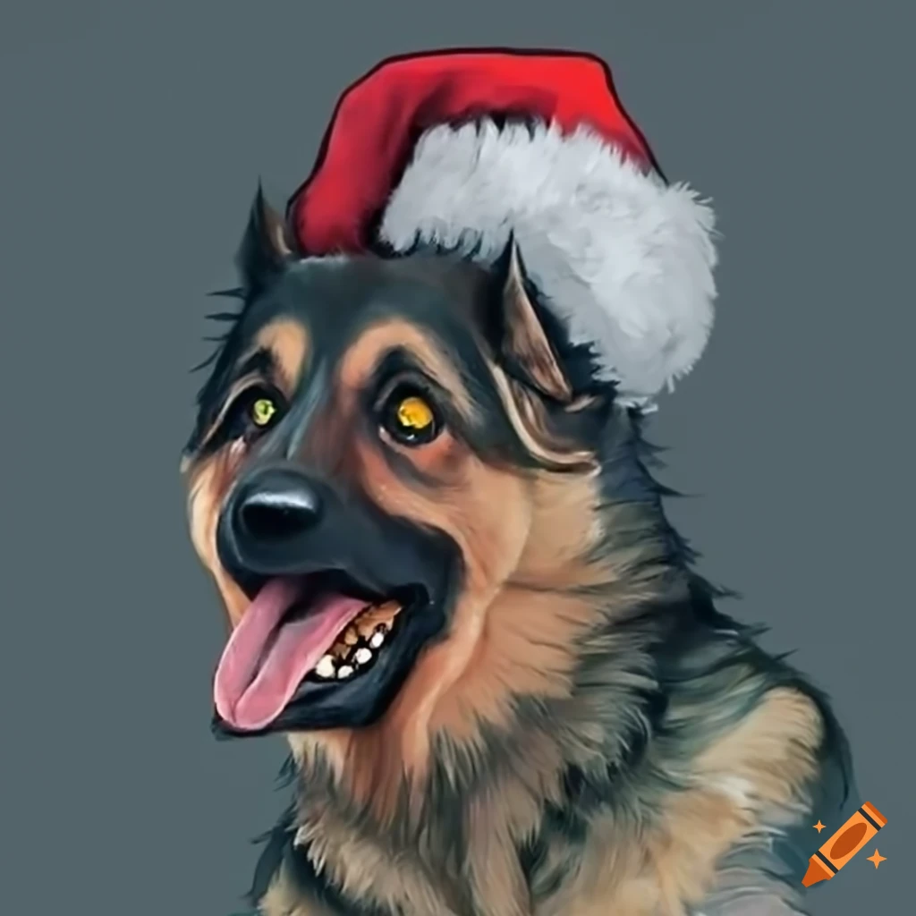 cute German Shepherd puppy wearing a Santa hat