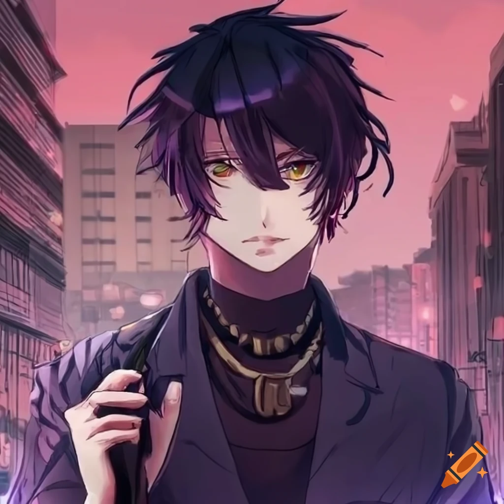 anime guy, dark purple hair, prince, masculine, | OpenArt