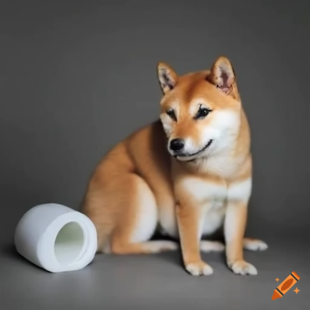 cute Shiba Inu playing with toilet paper