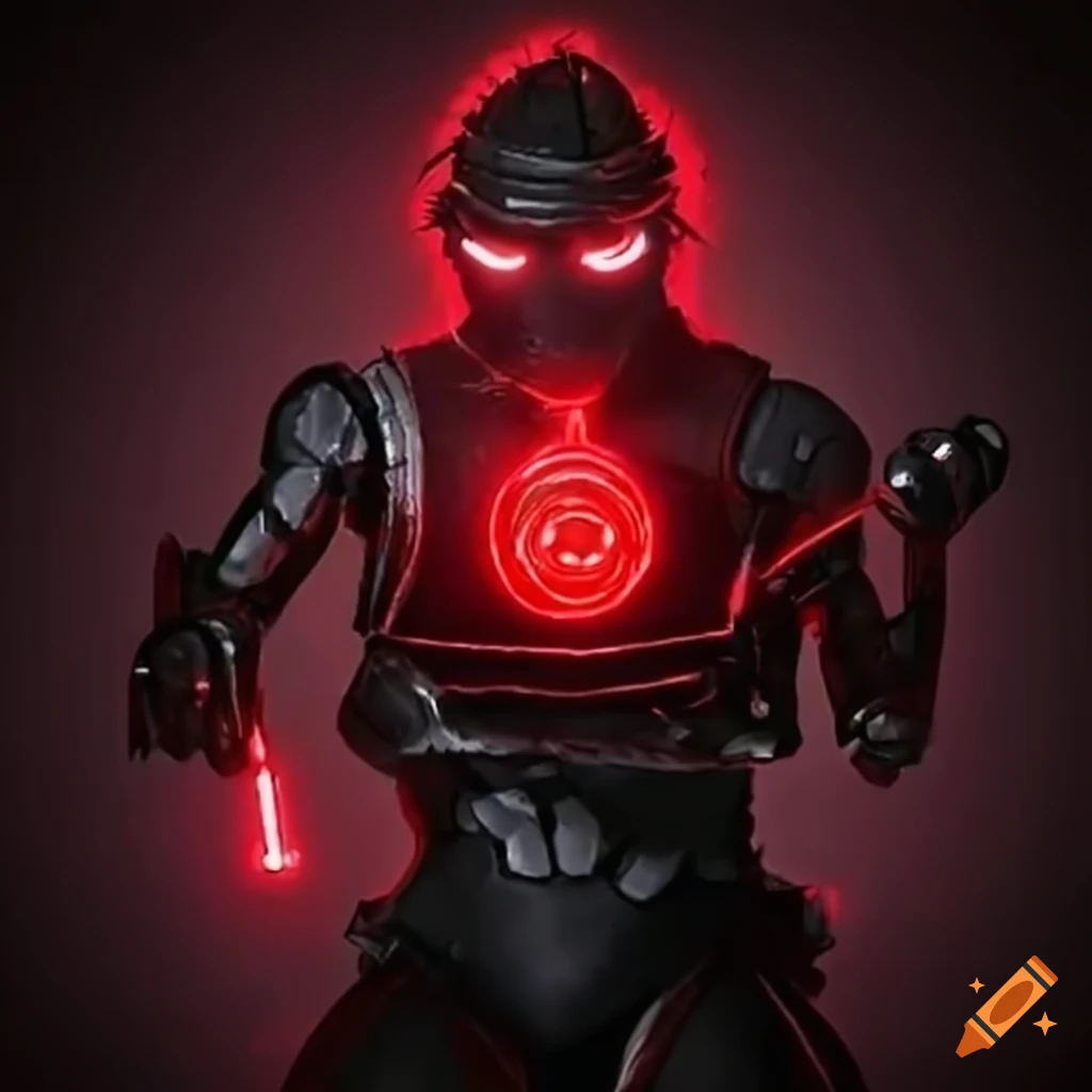 Image of a futuristic ninja robot with glowing red eyes on Craiyon