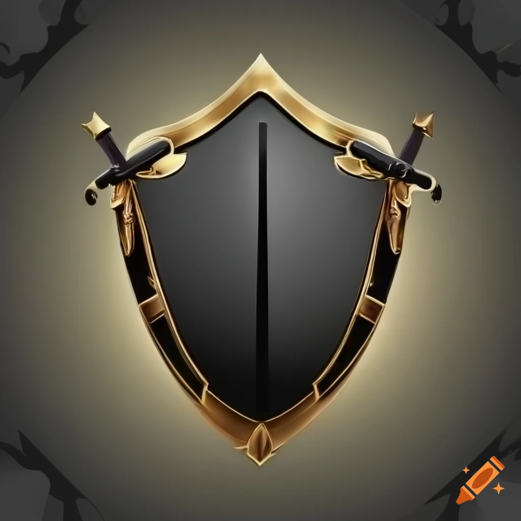 Black and dark gold shield logo with a sword on Craiyon