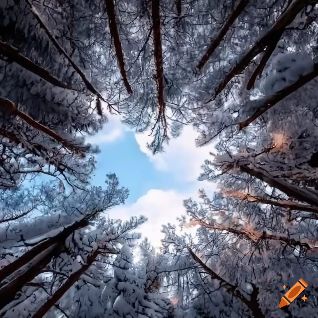 view of the sky through heart-shaped opening in pine trees