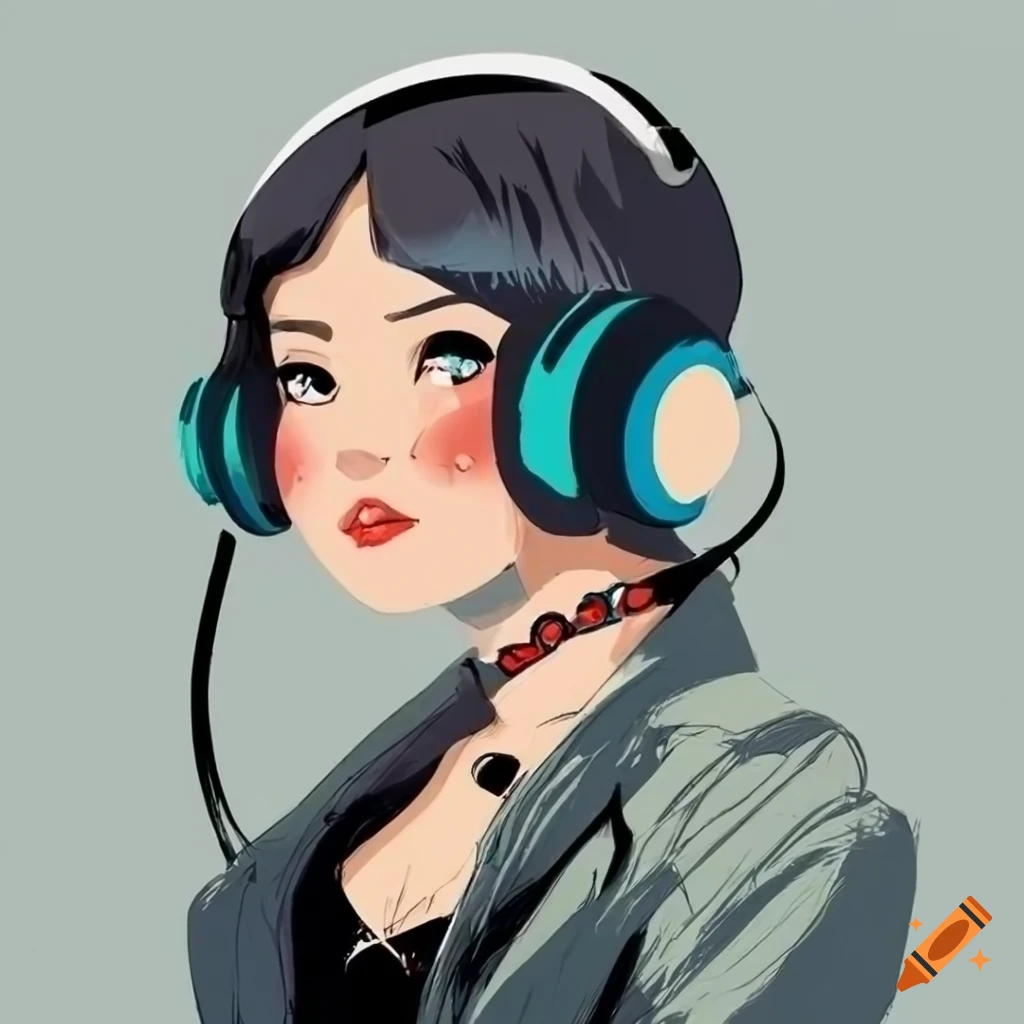 minimalistic comic of a girl with headphones