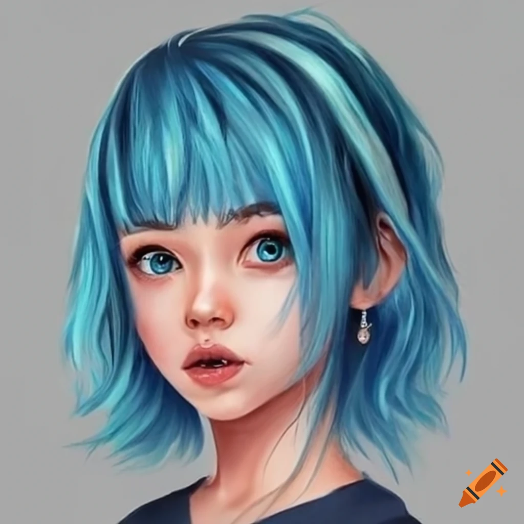 Image of a cute girl with blue hair on Craiyon