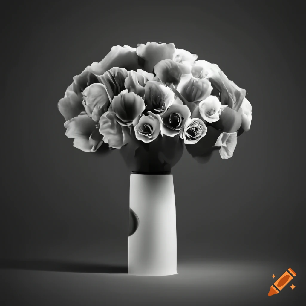 black and white bouquet of flowers