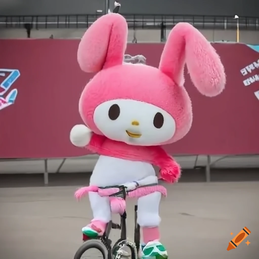 My Melody mascot performing BMX tricks at X Games