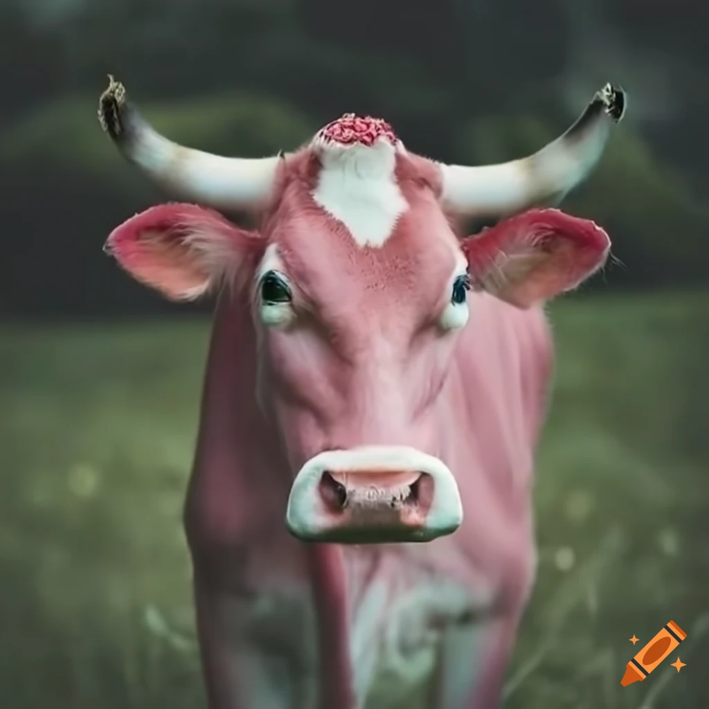 Cute cow with strawberry milk