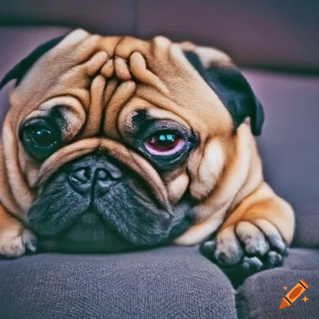 pug relaxing on a couch